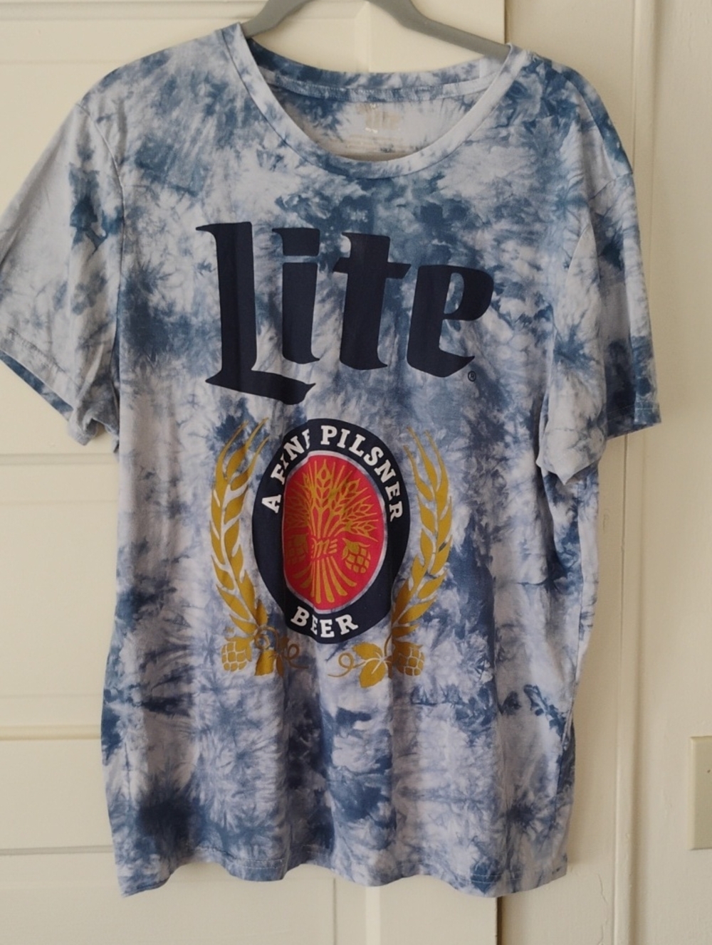 Miller  Lite Beer Tie-Dye Graphic Tee for Men Blue & White Sz XL